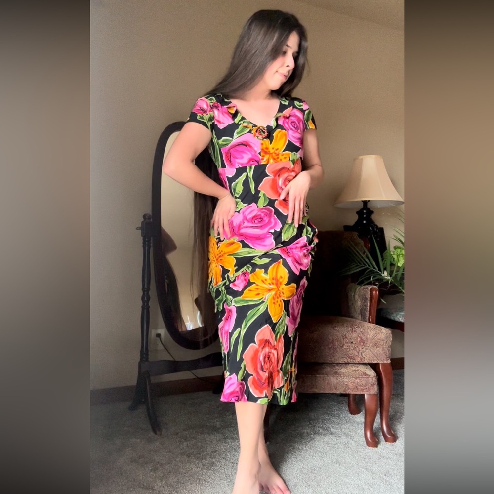Donna Morgan Silk Floral Black Dress